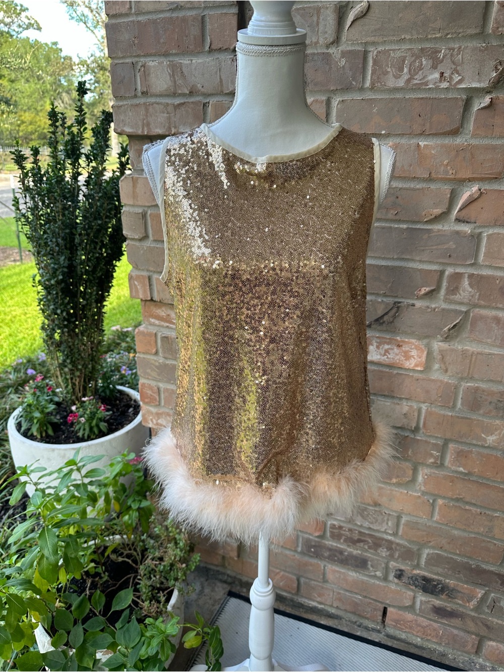 Umgee Gold Sequin Feather Trim Camisole